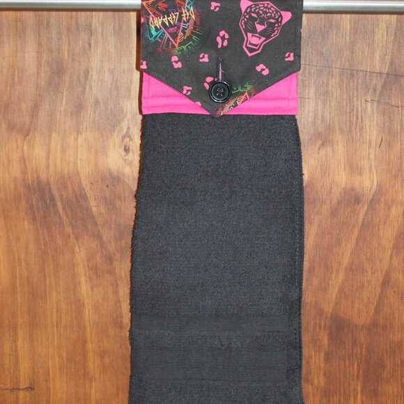 DEF LEPPARD PINK & BLACK PRINT HANDMADE HANGING HAND KITCHEN TOWEL COTTON TOWEL - Picture 4 of 4